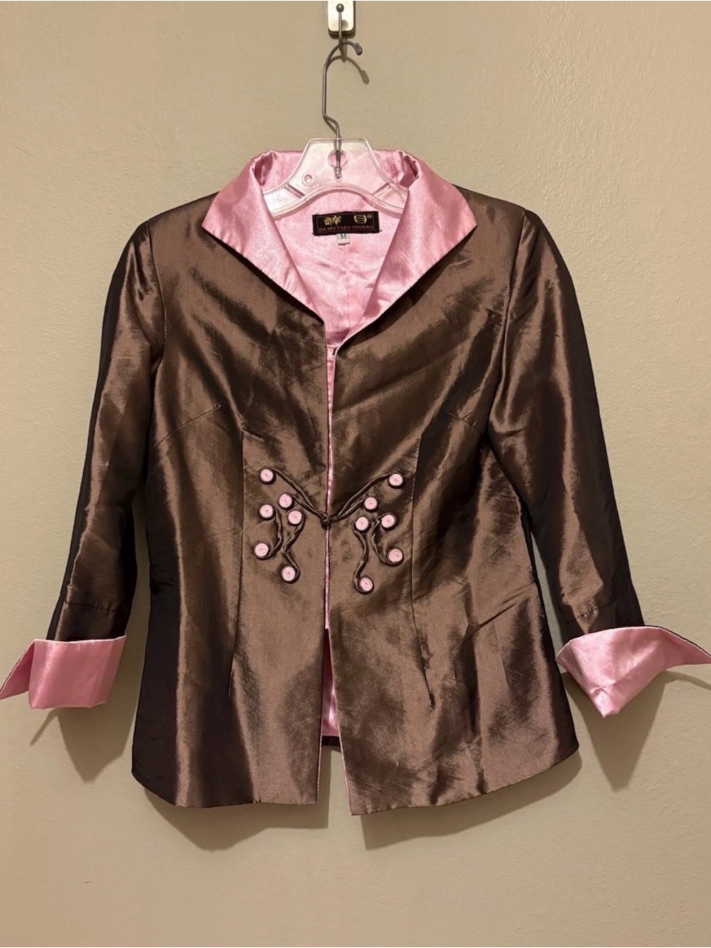 Vintage DA MU TANG ZHUANG Brown Pink Jacket Asian Inspired Embellished Med